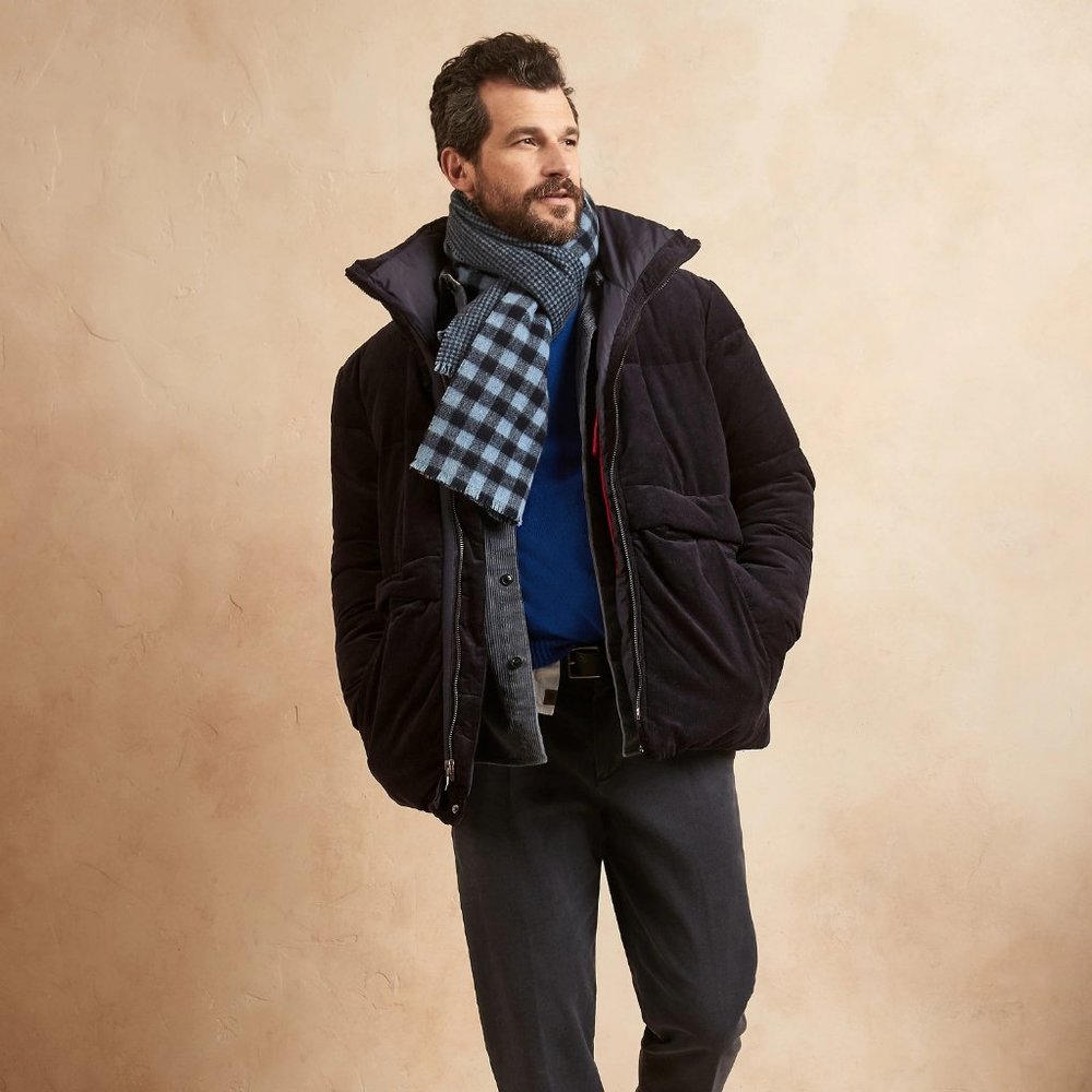 Banana Republic Corduroy Puffer Coat size XXL Navy - Picture 2 of 6